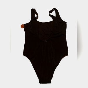 Black one peice half back bathing suit
